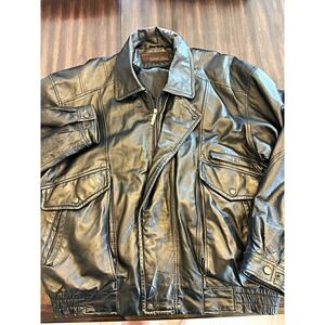PHASE TWO Men's Leather Bomber Jacket Full Zip Lined Regular XL